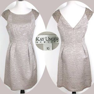 Kay Unger New York Fit & Flare Tan/Silver Jacquard Cocktail Dress Sz 8